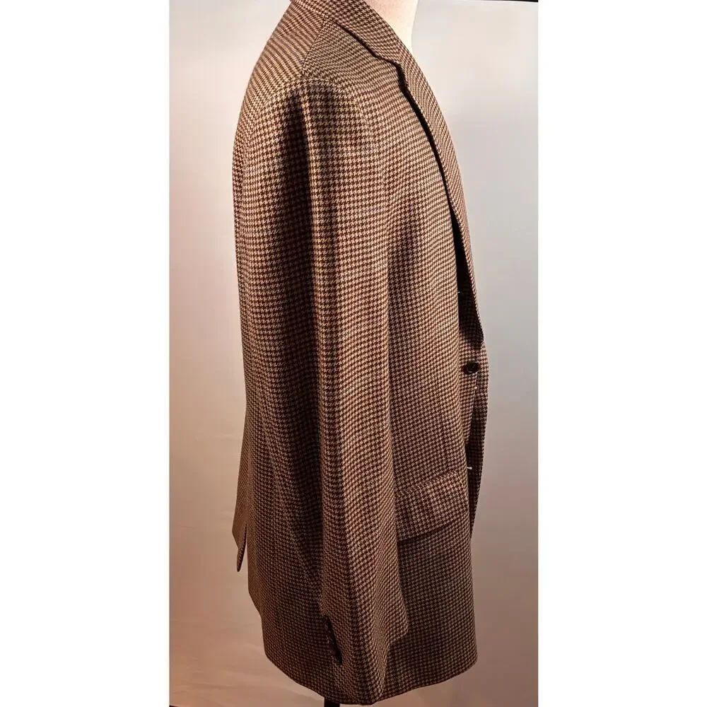 Brooks Brothers 1818 Madison Brown Houndstooth Wool Silk Sport Coat Blazer 44L